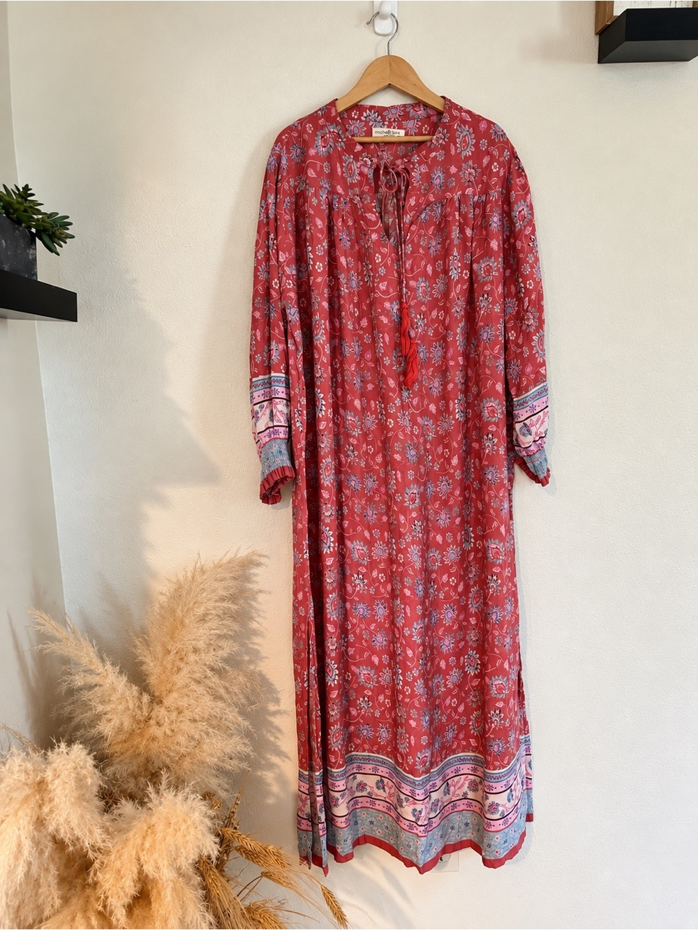 Natural Life Boho Floral Border Print Maxi Dress Red Size L